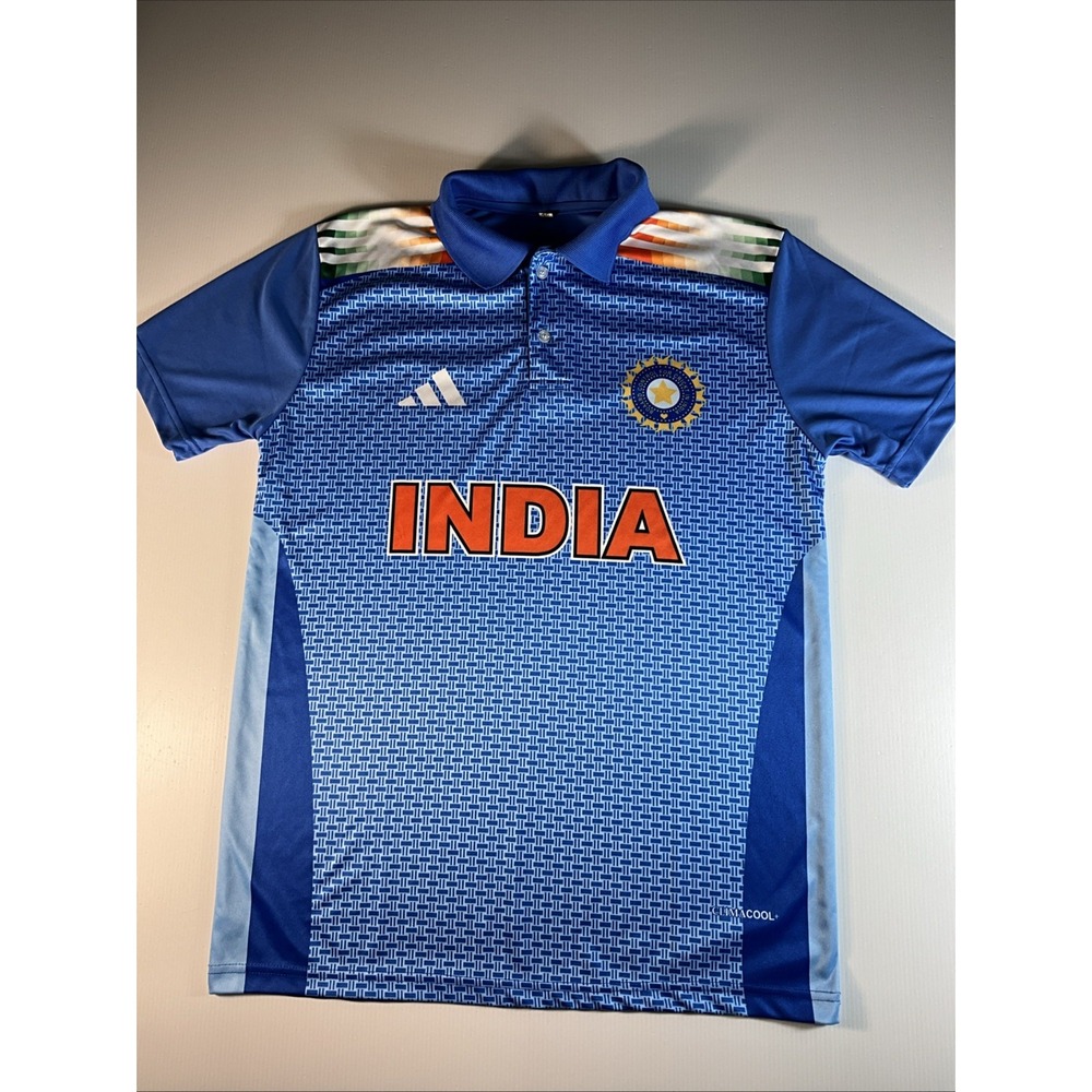 Adidas India Cricket Team Jersey Polo Shirt Size 40 BCCI ClimaCool Blue